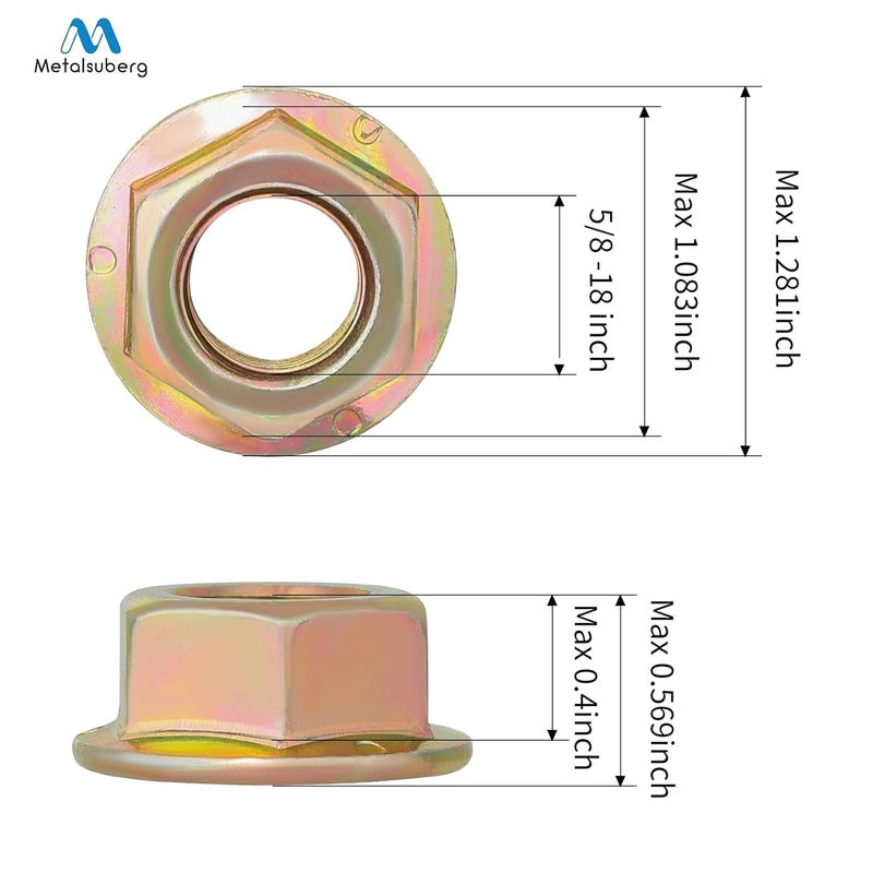 Metalsuberg Spindle Blade Nuts of Hex Flanged, 5/8"-18 Thread.Replaces 712-0417, 753-05549, 912-0417A for Cub Cadet,Zero Turn Mower RZT50, MTD, White, Toro, Troy Bilt Garden Tractors (3pcs Pack) - Image 3
